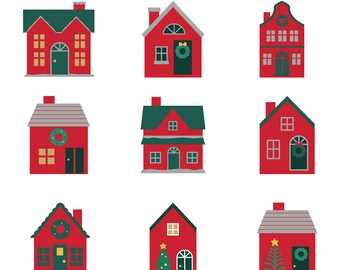 Christmas House Clipart: Winter Village SVG, PNG (Digital Download)