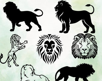 Pacote SVG de Leão: Cabeça, Rosto, Silhueta Clipart (Download Digital)