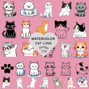 Watercolor Handpainted Kitties Clipart PNG,Cats Clipart,Animals Clipart, Watercolor Animals, Cat Breeds PNG Bundle, Digital Download