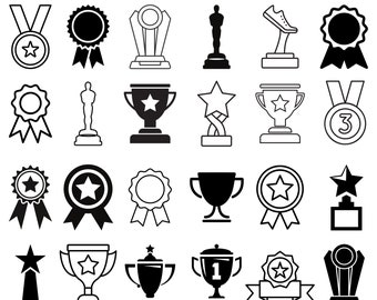 Award Icons SVG: Trophies, Medals, Ribbons Clipart (Digital Download)