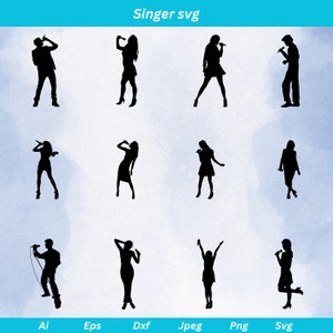 Singer Silhouette SVG Bundle: Male & Female Singing People (Digital Download)