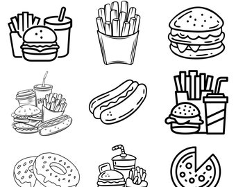 Fast Food SVG Clipart: Pizza, Burger, Donuts (Digital Download)