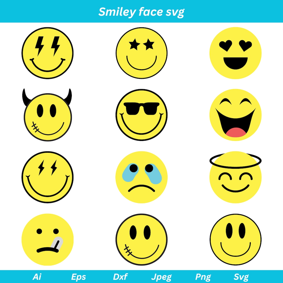 Smiley Face Svg Smiley Face Silhouette Smiley Silhouette - Etsy