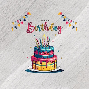 Happy Birthday Card - DIGITAL Download - Printable Birthday Card Featuring Colorful Cupcake - Printable Happy Birthday Card - Printable Card