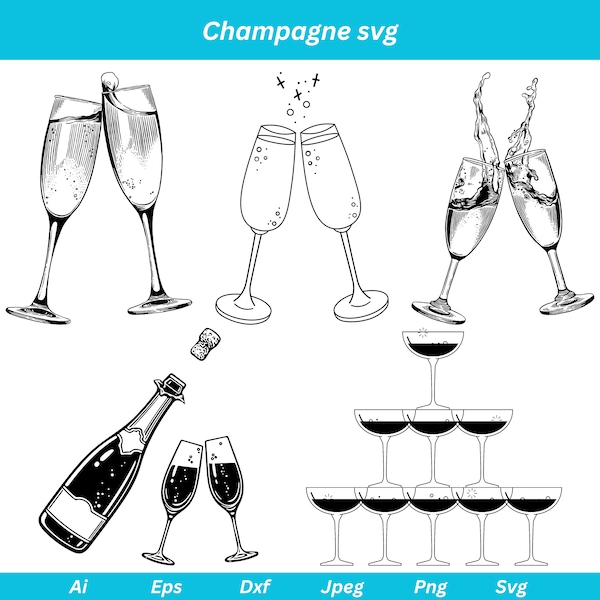 Champagne svg, Celebration Svg, Champagne Bottle Svg, bonne année svg, alcool svg, champagne png, Champagne Cut File, Nouvel An svg