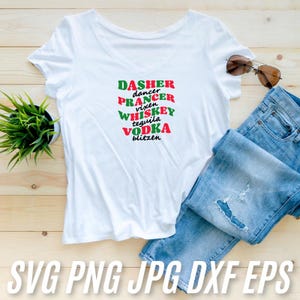PNG di Natale divertente, Dasher Dancer Prancer Vixen, Whiskey Vodka Tequila, PNG di sublimazione, Design per maglietta, Download digitale, Tazza PNG