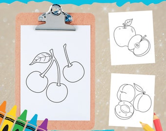 Fruit Coloring Pages, Fruit Coloring Book for Kids, Cute Fruits, Great for Teaching Fruits, Fruit Coloring Worksheet, Instant Download
