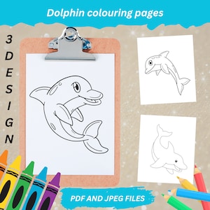 Delphin Malvorlagen: Arbeitsblatt zum Ausmalen, Kindertiere, zum Ausmalen, (druckbar, Sofort-Download)
