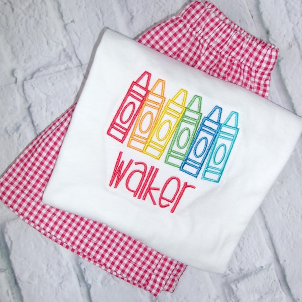 Personalized Embroidered Crayon Tee | Custom Name First Day Toddler Tee Set