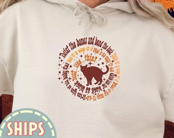 Hocus Pocus Hoodie, Black Cat Halloween Witch Gift, Sanderson Sisters ,Twist the Bones Spell sweatshirt, Cozy Season top, Coven member shirt