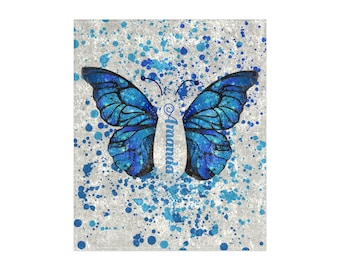 Personalized Butterfly Crushed Velvet Cozy Blanket- Beautiful Gift!