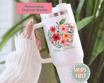 Personalized teacher tumbler, 40 oz travel mug with handle, back to school cup, educator gift, custom teacher name teacher appreciation gift