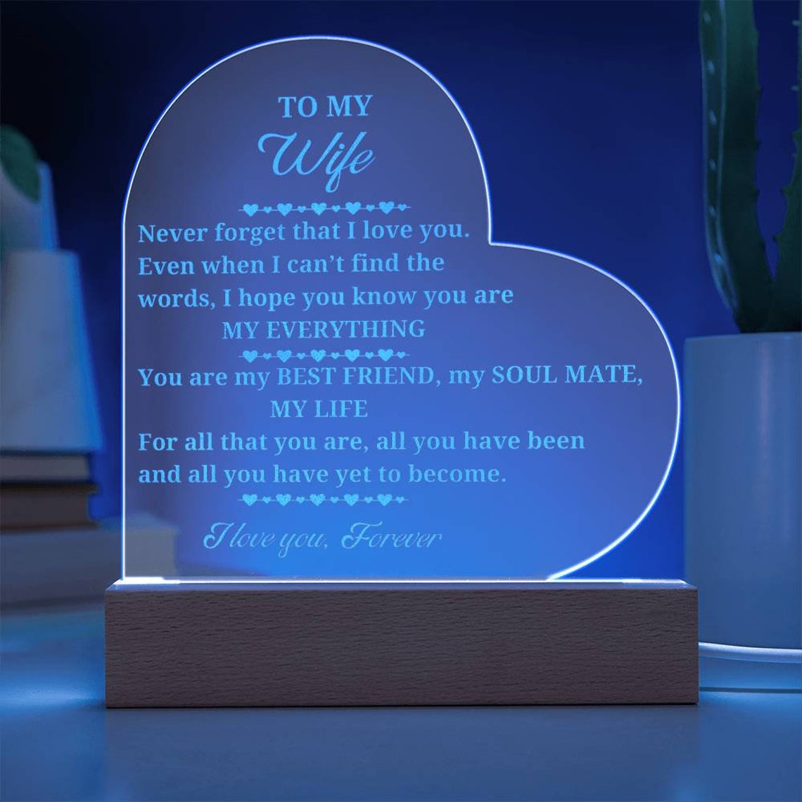 Heart Shaped Love Sign With LED Light Base, Wife's Gift, Romantic ...