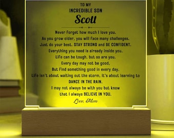 Personalized Son Gift from Mom, Custom Acrylic Plaque with LED Light, Son Keepsake, Birthday, Graduation & Christmas Gift