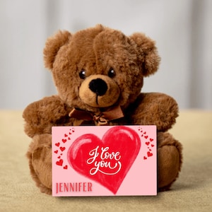 Personalized &#39;I love you&#39; teddy bear. Christmas Valentine custom gift for him or her girlfriend wife boyfriend husband grandkids grandparent
