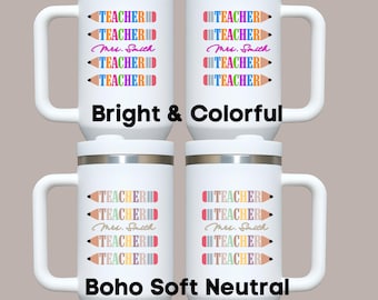 Personalized Teacher Tumbler 40 oz – Custom Name – Multi Pencils – Appreciation Gift for Teachers, Back to School, Summer Break