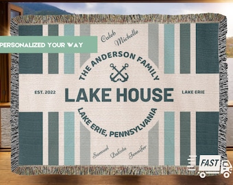 Personalized Lake House Blanket lake house decor • Family Name + up to 6 kids/grandkids Names • City or Lake Name & state • Cozy Cabin