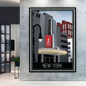 May include: A black and white illustration of a theater marquee in New York City. The marquee is lit up with the words "Broadway" and "42nd Street" in red and white. The text "A Musical Walk on the Heaven" is also visible on the marquee.
