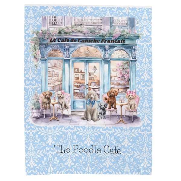 Poodle Cafe Velveteen Plush Blanket I French Poodle Blanket I Poodle Gift I Poodle Blanket I Poodle Home Decor Blanket
