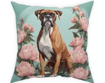 Dog Breed Pillow I  Boxer Throw Pillow I Boxer Gift I Boxer Pillow I Boxer in Peonies