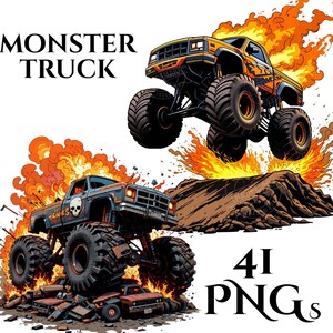 41 PNG Monster Truck Clipart, Extrem Geländewagen Clipart, Monster Truck Bundle, digitale Clipart PNG für Sublimation & T-Shirts