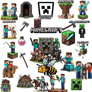 70+ PNGs, Minecraft PNG, Minecraft Clipart, Minecraft Bundle.Cartoon Style Png of Movie Main Characters Group Shot, Pixel Gamer Shirt Png