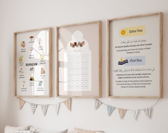 Ramadan Dua Wall Art, Set of 3 Islamic Digital Prints for Kids Room, Ramadan Decor, Islamic Wall Art, Islamic Posters