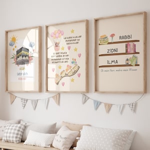 Islamische Kinderzimmer Wandkunst, Islamische Poster Set Kinderzimmer, Islamische Wandbilder , Propheten im Islam, DuaPoster, Schada Poster