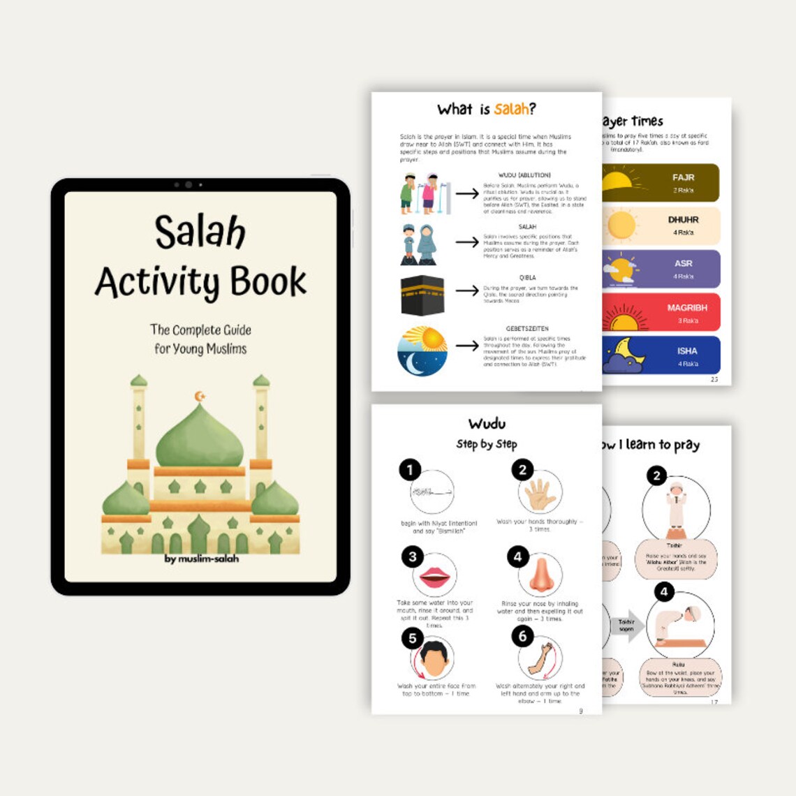 Salah Activity Book Printable, Interactive Salah Learning Activity for Kids, Muslim Kids ...