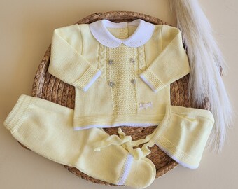 Newborn set, Yellow SET, Knit baby clothes, Newborn boy/girl outfit