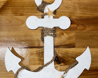 Anchor, Beach Decor, Wooden Anchor, Painted Anchor