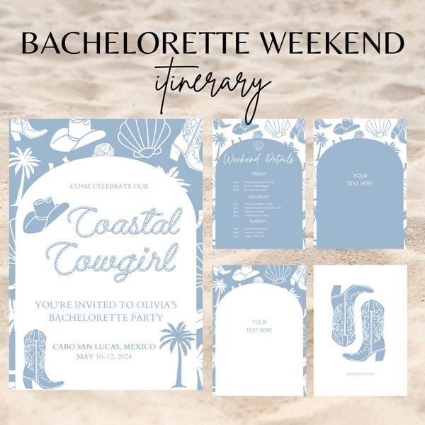 Coastal Cowgirl Bachelorette Invitation and Itinerary , Digital Template, Bachelorette Party, Bachelorette Weekend Itinerary,