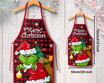 Delantal de cocina navideño: de sarga, ideal para repostería, manualidades y fiestas.
