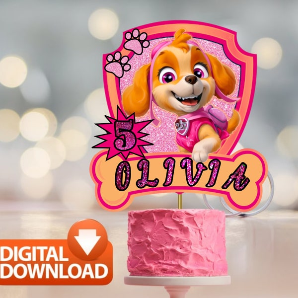 Décoration de gâteau rose Paw-tastic sur le thème de Skye : délice personnalisé à imprimer pour les amoureux des chiens - Cadeau pour fille