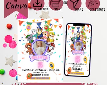 Personalized Kids Paw-ty Photo Invitation, Mobile E-Vite with Your Child&#39;s Photo! Printable & Mobile Templates