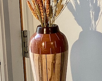 Segmented wood turned vase.