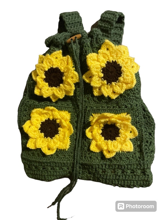 Sunflower Drawstring Crochet Backpack - Etsy display picture 3