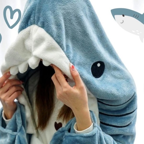Hai-Decke, tragbarer Hoodie, entzückende Meerjungfrau-Hai-Decke - Premium-Nachtwäsche im Hai-Stil für Kinder und Lieben, bequem und kuschelig