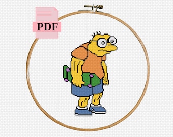 Hans Moleman Cowabunga Dudes, The Simpsons cross stitch pattern PDF