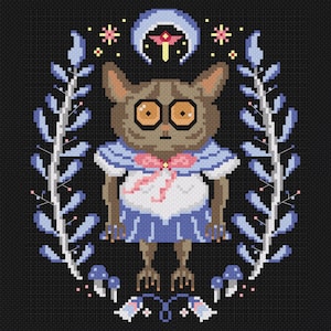 Sailor moon bush baby galago cross stitch pattern PDF, funny, cute, sailor mercury, bushbaby