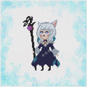 Brave new Y&#39;shtola, ffxiv, final fantasy 14, cross stitch pattern PDF, chibi, cute style