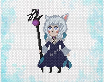 Brave new Y'shtola, ffxiv, final fantasy 14, patrón punto de cruz PDF, chibi, estilo lindo