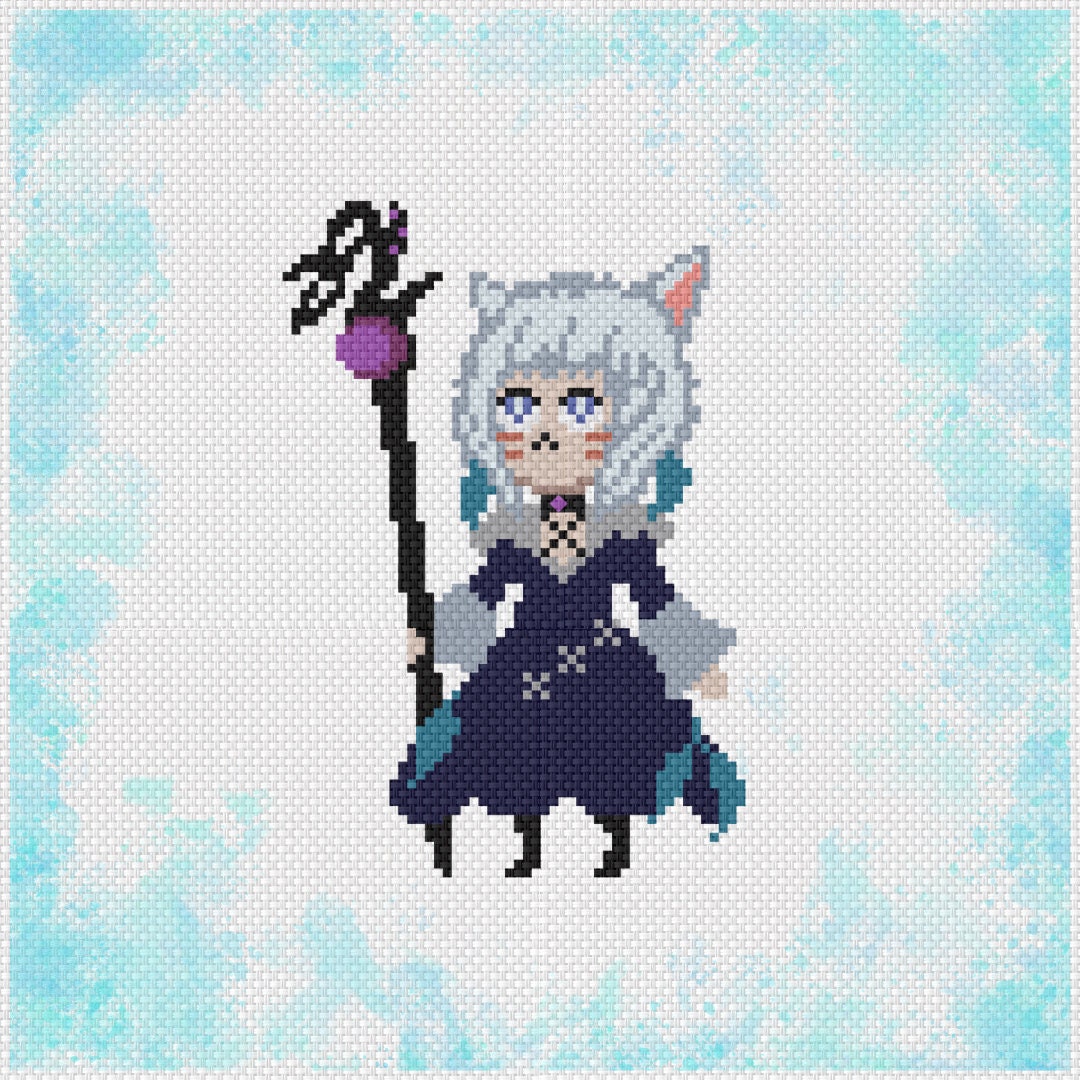 Brave new Y'shtola, ffxiv, final fantasy 14, cross stitch pattern PDF, chibi, cute style