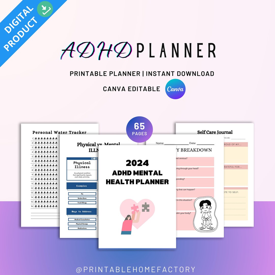 Editable 2024 ADHD Mental Health Planner for Canva You Will - Etsy