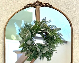 Mini wreath candle ring table decor centerpiece evergreen tablescape lambs ear cedar wall hanging boho mirror embellishment