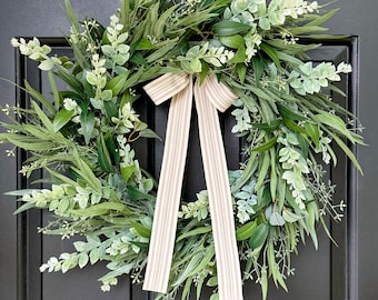 Wreath for front door year round greenery decor large neutral door hanger eucalyptus all season porch decor housewarming Mother’s Day gift