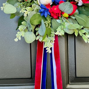 Patriotic wreath elegant 4th of July wreath Americana porch decor red white and blue door decor Independence Day ribbon sash front door image 10