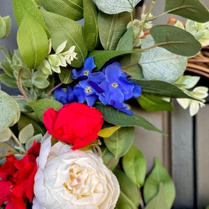 Patriotic wreath elegant 4th of July wreath Americana porch decor red white and blue door decor Independence Day ribbon sash front door image 7