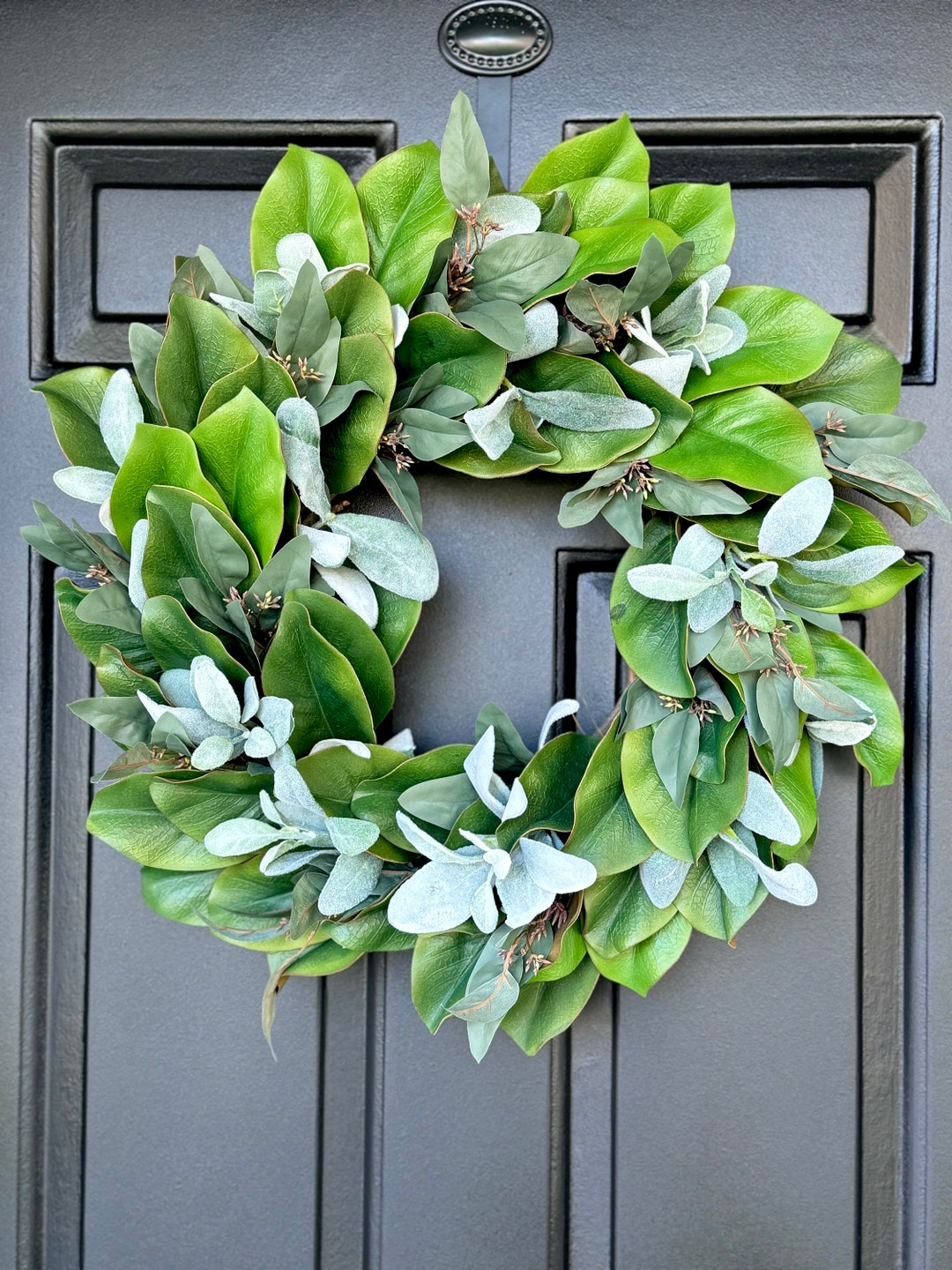 Everyday Wreath for Front Door Large Magnolia Eucalyptus Lambs Ear ...
