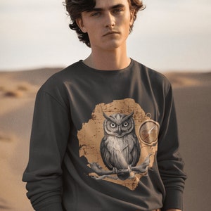 sweat-shirt carte africaine, sweat-shirt unisexe, hibou situé en afrique du nord sur sweat-shirt, beau hibou sur chemise carte